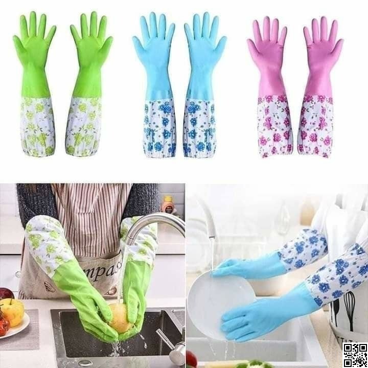 PVC Kitchen Gloves 2Pcs, Silicone Dish Washing Kitchen Hand Gloves, Half Hand Kitchen Gloves thumbnail 5