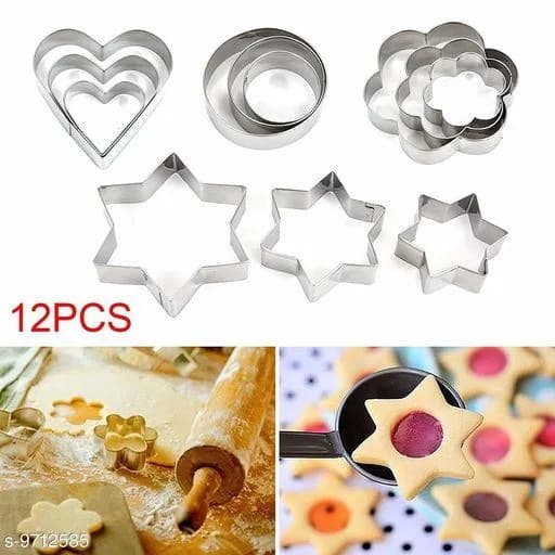 12pcs Stainless Steel Cookie Cutter Set – 4 Shapes Biscuit Cutter