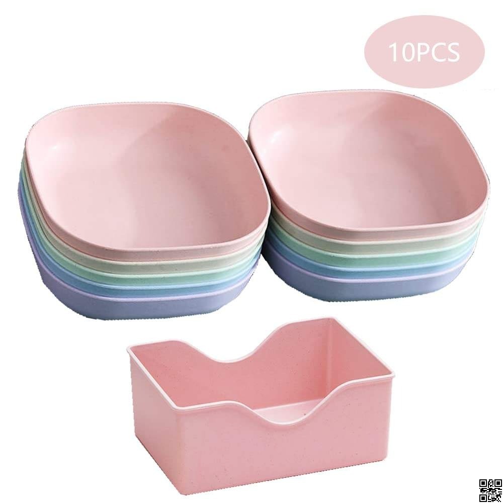 Square Plastic Dinner Plate Set with Stand (Set of 10 Pcs) – Colorful Snacks & Breakfast Plates thumbnail 5