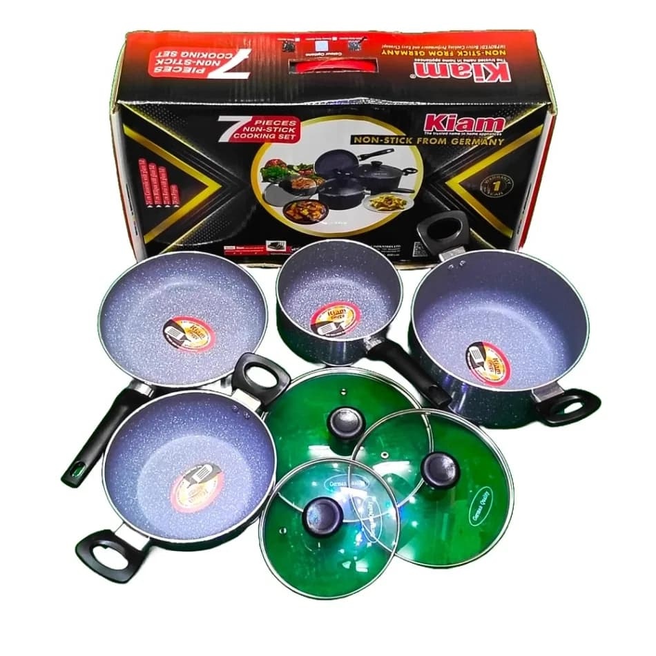 Kiam 7 Pcs Non-Stick Ceramic Cooking Set – Gas Stove Friendly with Glass Lids thumbnail 3