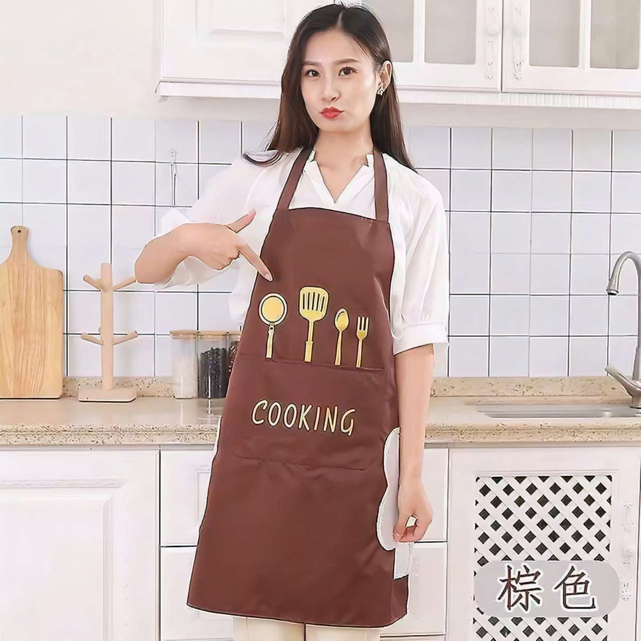 Kitchen Cooking Apron – Waterproof & Anti-Oil Polyester Apron for Home & Restaurant Use thumbnail 2