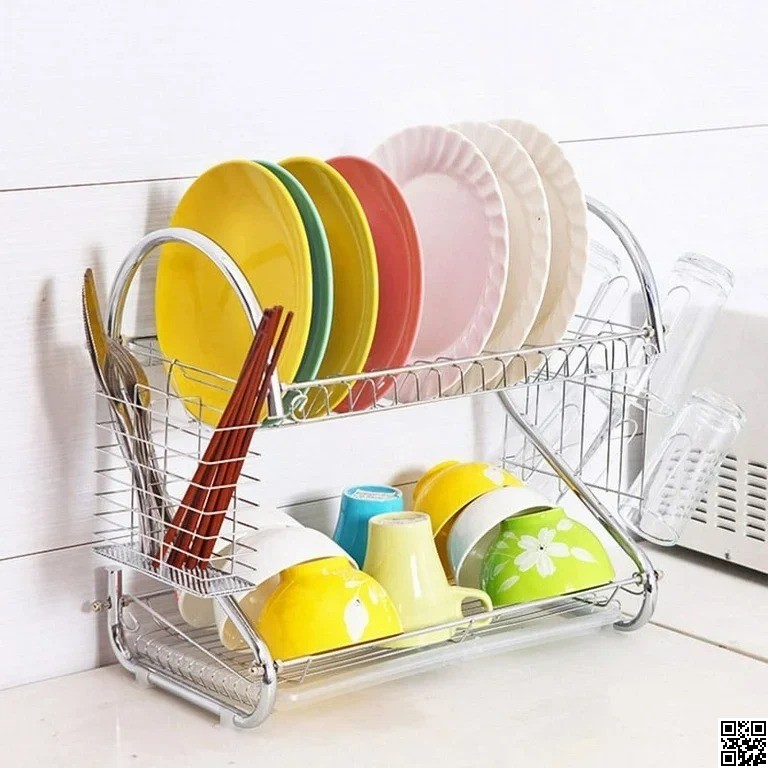 2 Layer Kitchen Dish Rack – Stainless Steel Drying Rack thumbnail 3
