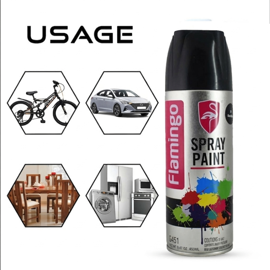 Flamingo Spray Paint Matt Black 450ml | Anti-Rust Aerosol Spray Paint for Metal, Wood, Car, Motorcycle, Furniture, Graffiti, Wall | Quick Dry, UV Resistant, Long-Lasting Finish