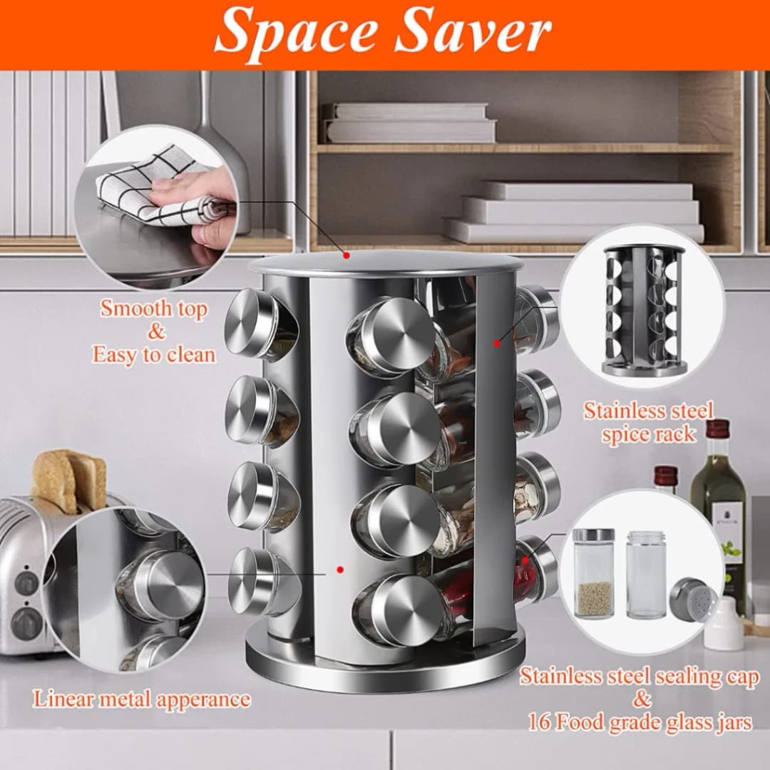 Spice Carousel 16 Jar Rotating Spice Rack Set, 16 Spice Jars with 360 Rotating Spice Carousel, Tower Organizer for Kitchen Countertop or Cabinet thumbnail 5