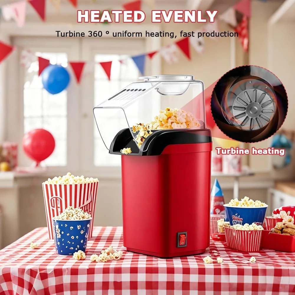 Hot Air Popcorn Machine, Mini Hot Air Popcorn Maker Without Oil, 1200W Popcorn Machine thumbnail 3