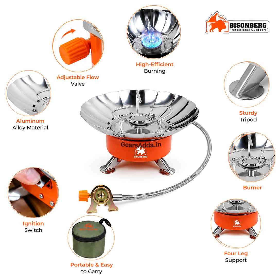 Windproof Portable Camping Gas Stove with Hose (Connection Tube) | Lotus Camping Stove with Connection Tube thumbnail 3