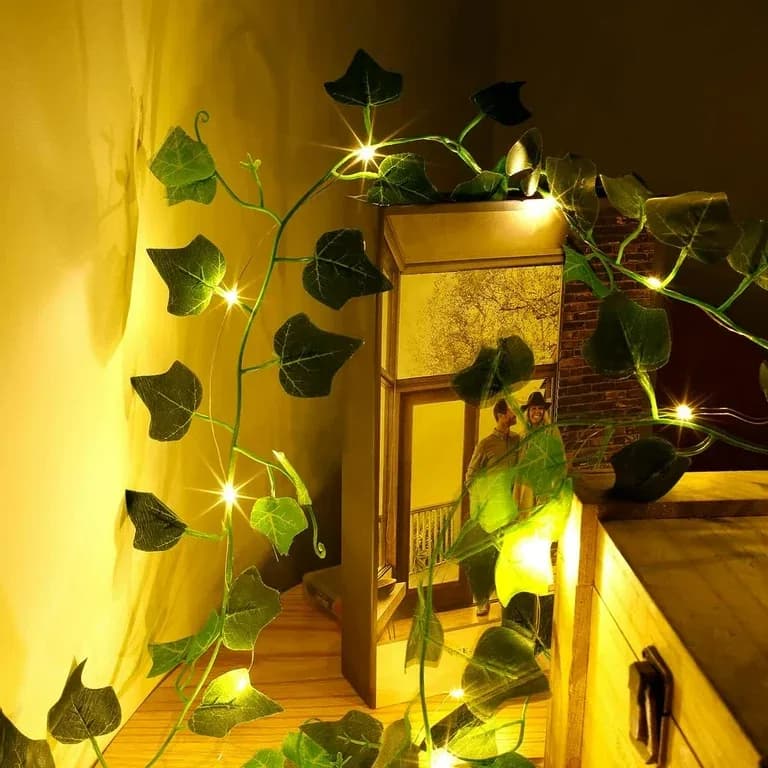 Century Leaf Curtain Light with Remote Control - 10x9 Feet 8 Modes Greenery Garland Fairy Light thumbnail 3