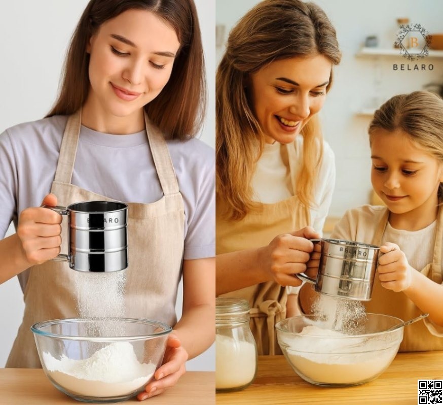Stainless Steel Flour Sifter – Double Layer Fine Mesh Baking Sieve, ময়দা ছাকনি thumbnail 6