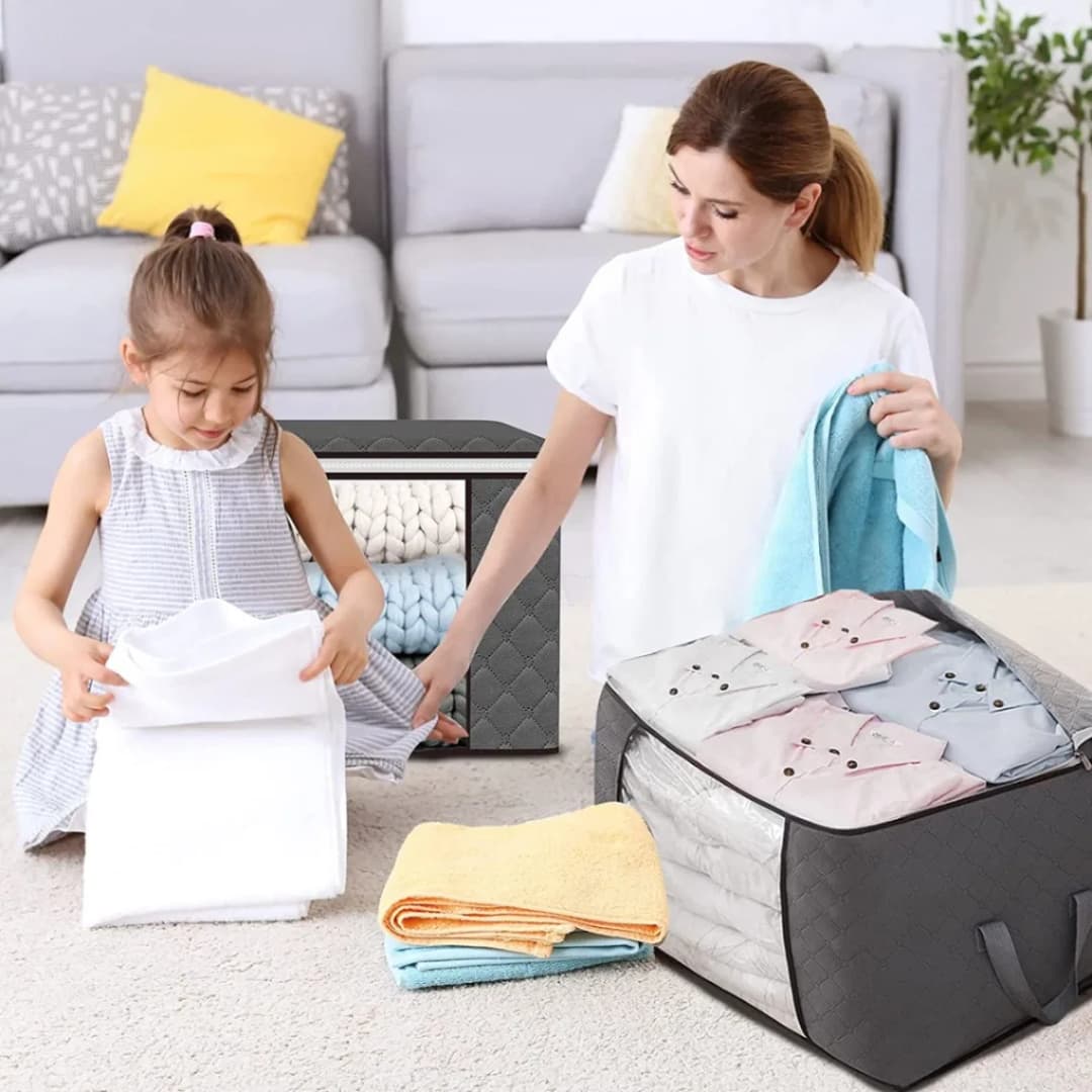 Blanket Storage Bag, Foldable Space-saving Non-woven Fabric Folding Stackable Blanket Storage Bag for Wardrobe thumbnail 3