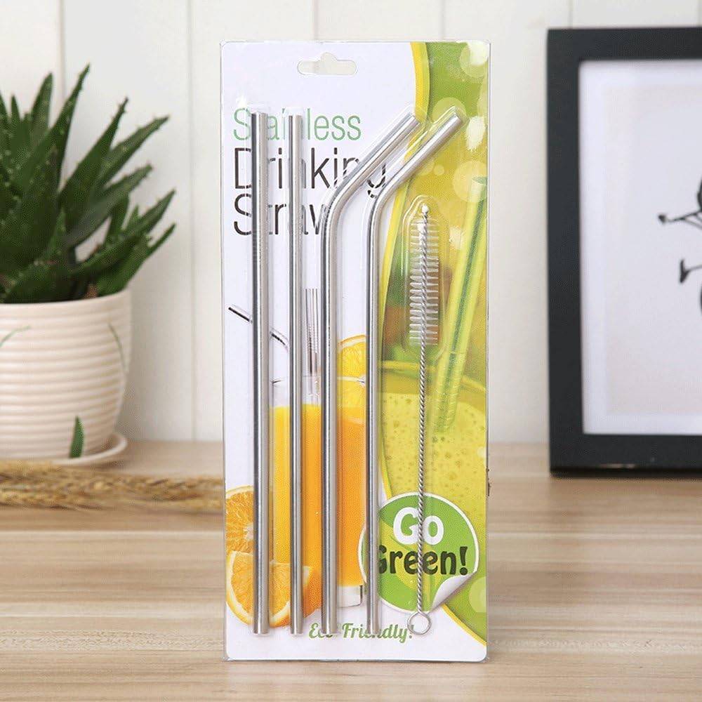 4 Pcs Reusable Stainless Steel Drinking Straw Set with Cleaning Brush (Pack of 5) thumbnail 4