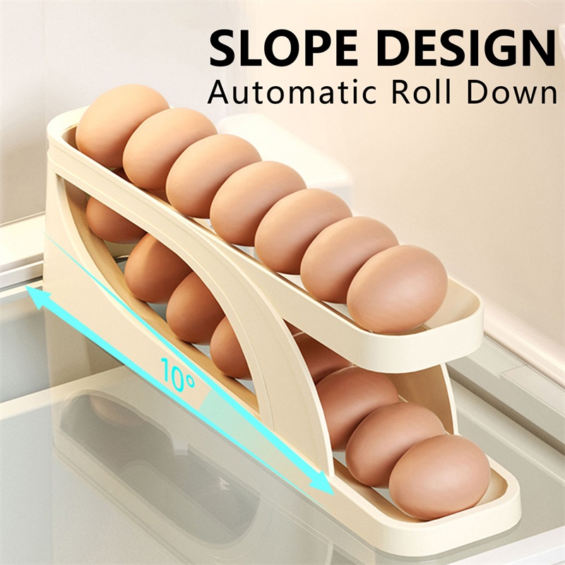 2 Layer Egg Dispenser Automatic Roll-Down Refrigerator Egg Storage Rack thumbnail 6
