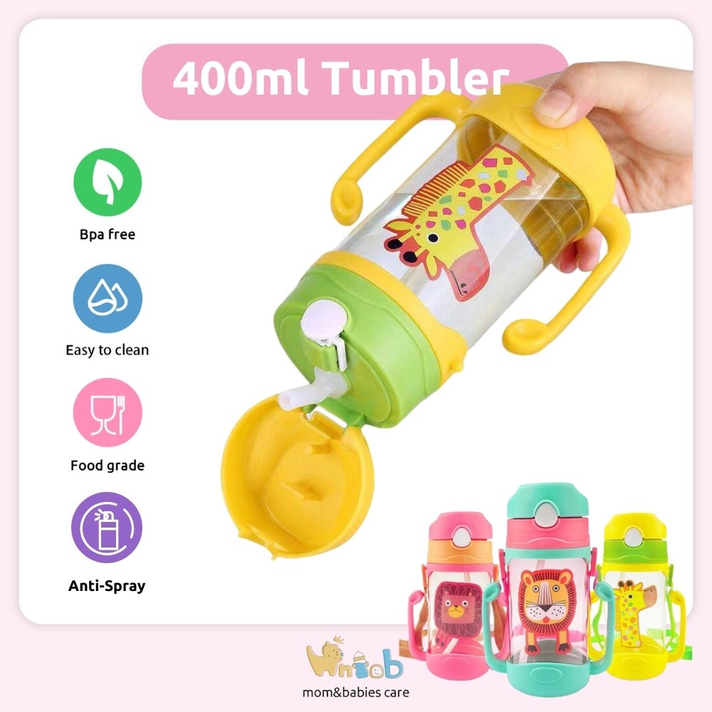 400ml Cartoon Water Bottle with Straw & Shoulder Strap – Kids Mum Pot Sippy Cup thumbnail 3