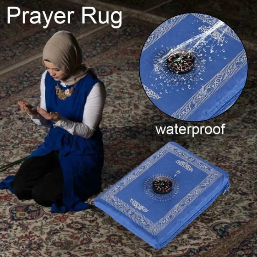 Pocket Prayer Mat with Qibla Direction Compass, Pocket Jaynamaz thumbnail 6