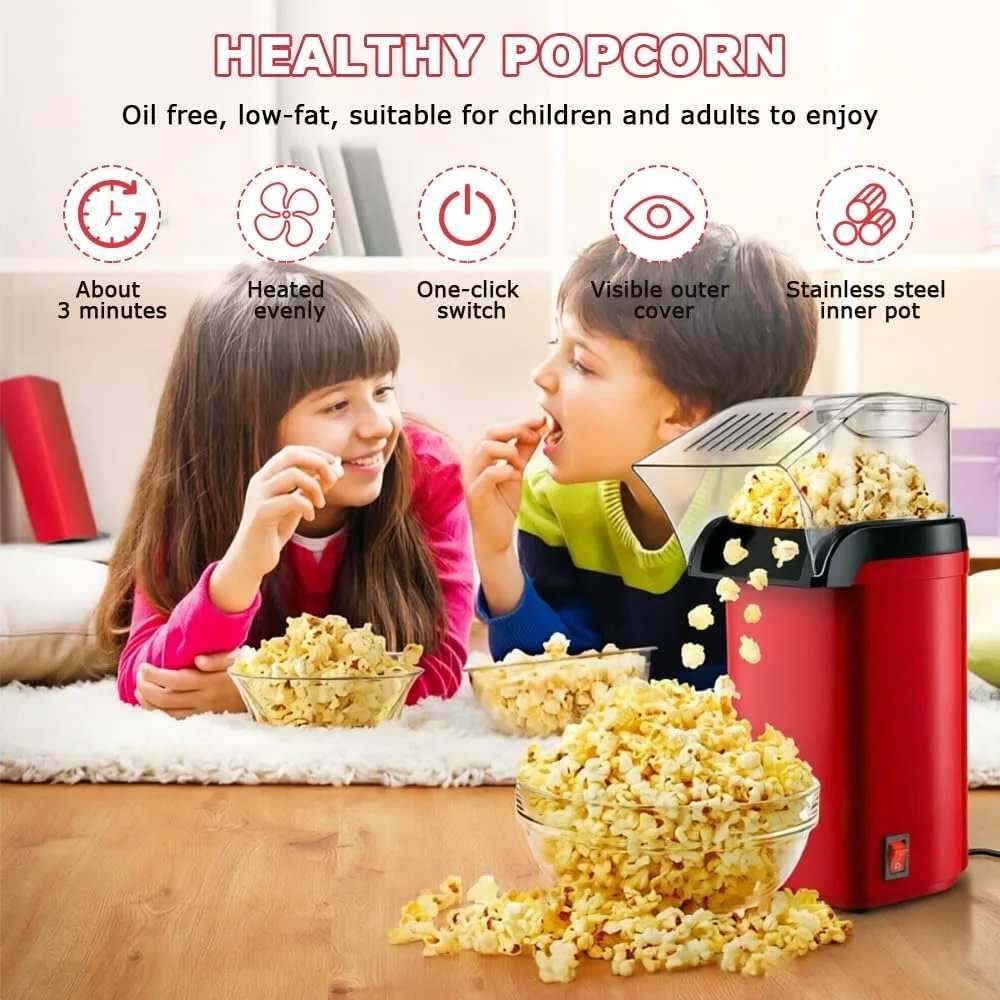 Hot Air Popcorn Machine, Mini Hot Air Popcorn Maker Without Oil, 1200W Popcorn Machine thumbnail 2