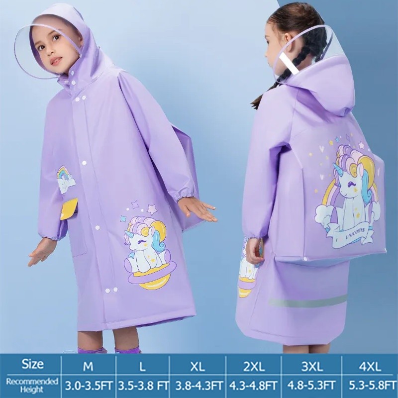 3D Cartoon Kids Raincoat with School Bag Pocket & Waterproof Transparent Face Shield thumbnail 4
