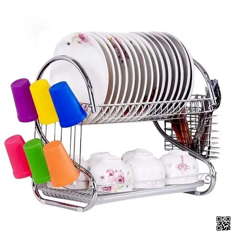 2 Layer Kitchen Dish Rack – Stainless Steel Drying Rack thumbnail 5