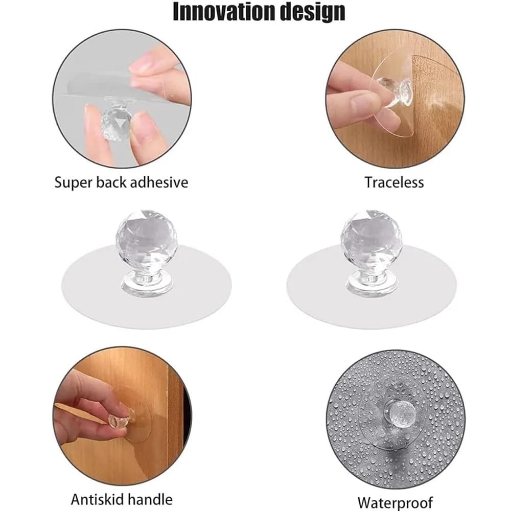 10pcs Self Adhesive Diamond Hook, Crystal Drawer Handles Door Knobs thumbnail 2
