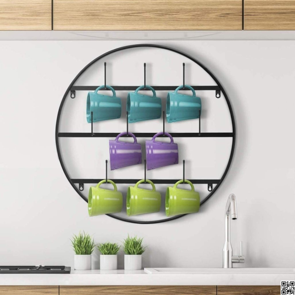 Coffee Mug Holder Wall Mounted Circular Metal Cup Storage Rack thumbnail 2