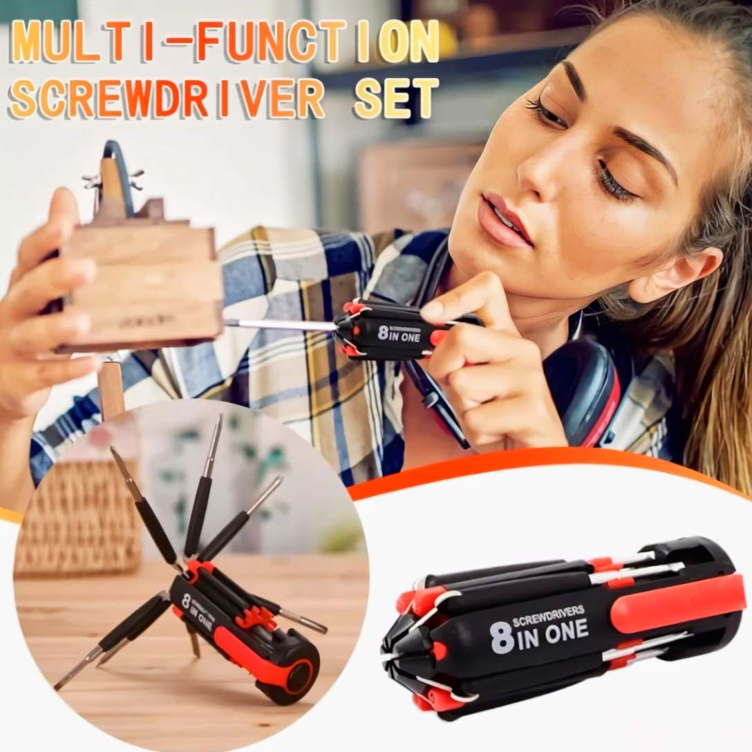 8-in-1 Screwdriver Set, Multi Screwdriver Hand Tool, All in One Screwdriver, Portable Screwdriver, Home Repair Tool Set,Multi-Function Tool with Worklight & Flashlight for Home Kitchen Car