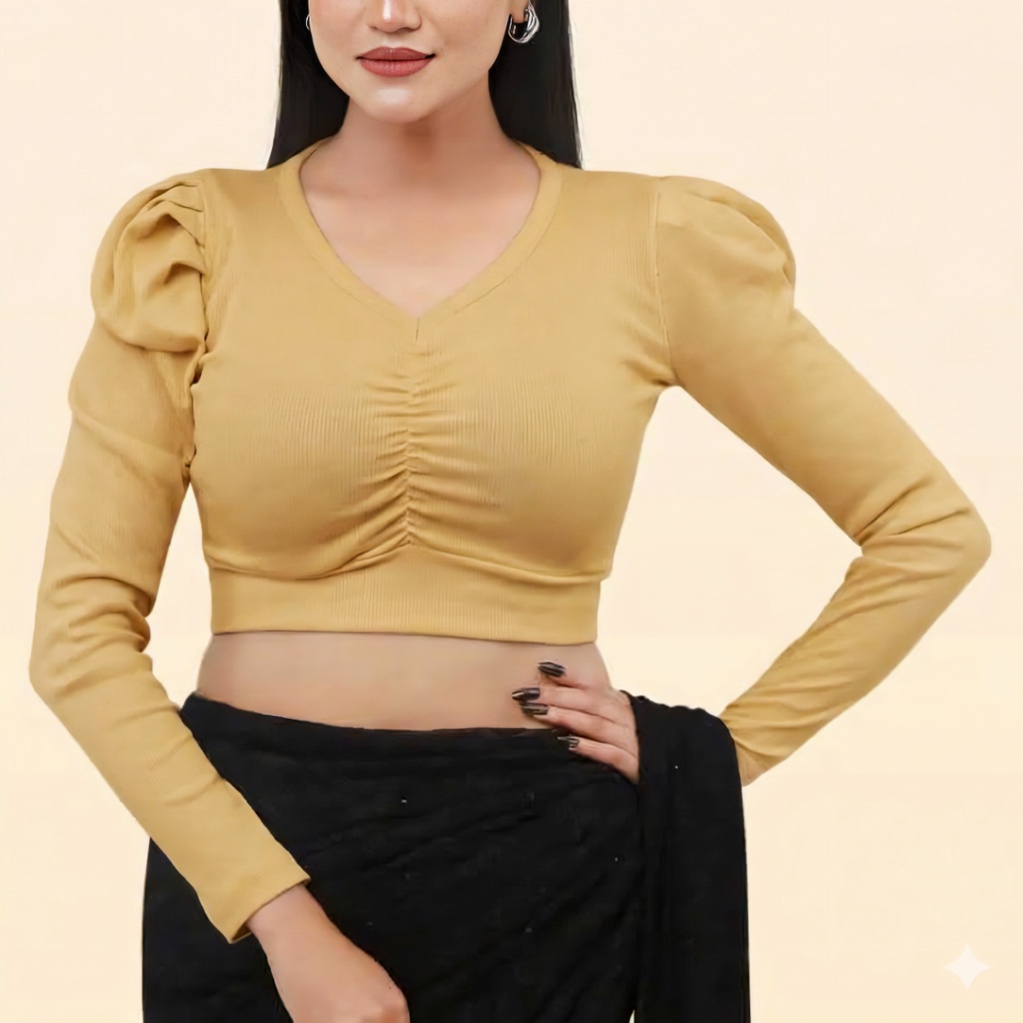 Crop Top Full Sleeve Blouse for Women Stylish Comfortable Saree Blouse Stretchable Fashion Top thumbnail 2