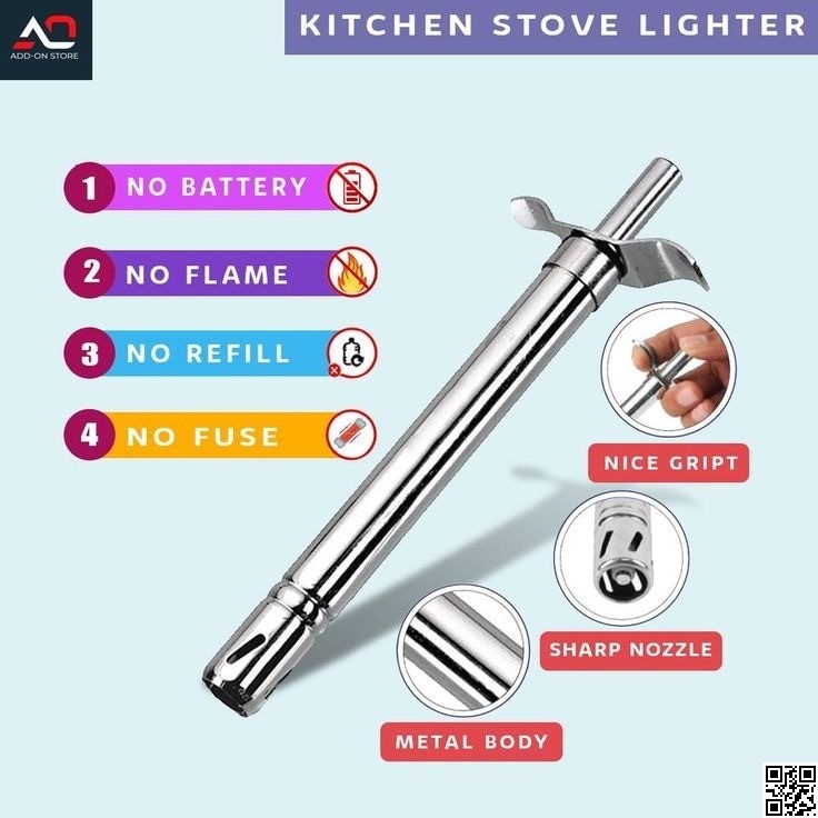 Stove Lighter – No-Refill Electric Kitchen Gas Lighter, Stainless Steel Long Shaft