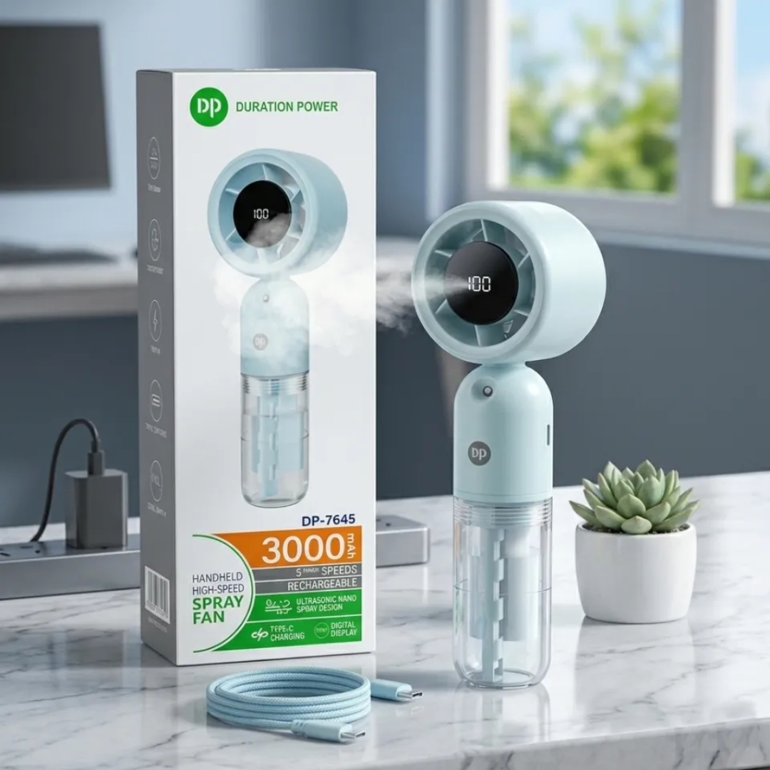 Portable 3000mAh Ice Cooling Handheld Mist Spray Fan DP-7645 with Digital Display