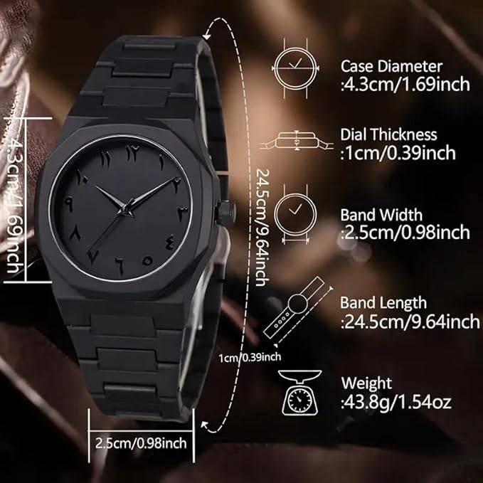 Arabic Black Aura Watch, Aura Minimalist Matte Black Arabic Numerals Analog Watch for Men and Women thumbnail 3