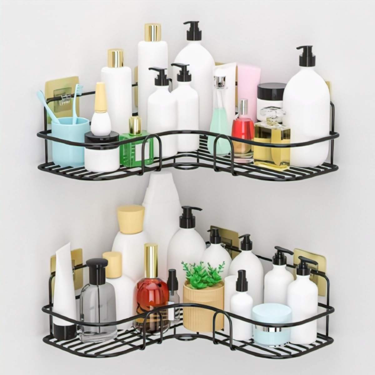 Metal Kitchen Bathroom Corner Rack Storage Shelves with Strong Adhesive Sticker