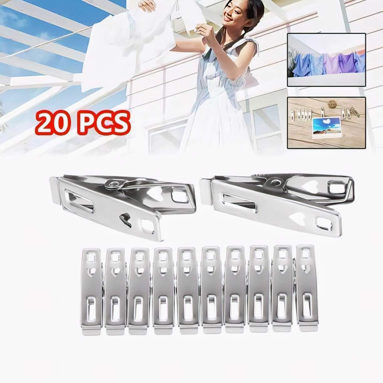 Stainless Steel Cloth Clips 20 Pcs – Strong Laundry Clips for Drying Clothes