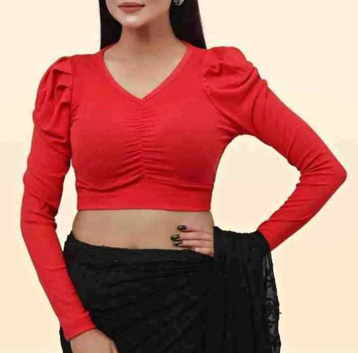 Crop Top Full Sleeve Blouse for Women Stylish Comfortable Saree Blouse Stretchable Fashion Top thumbnail 4