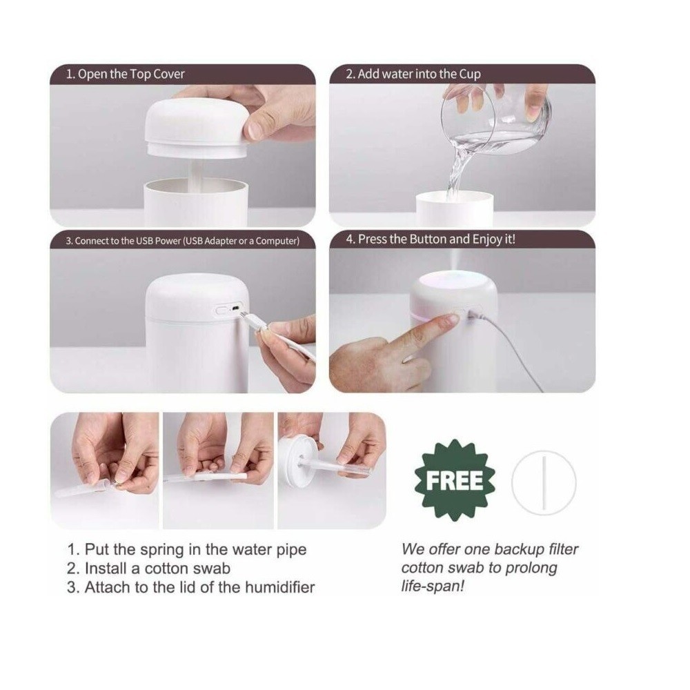 Portable 300ml Electric Air Humidifier, Portable Mist Sprayer USB Electric Air Humidifier thumbnail 5