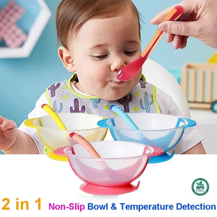 Baby Feeding Spoon and Bowl Set with Suction Base – Silicone Baby Feeding Bowl with Spoon