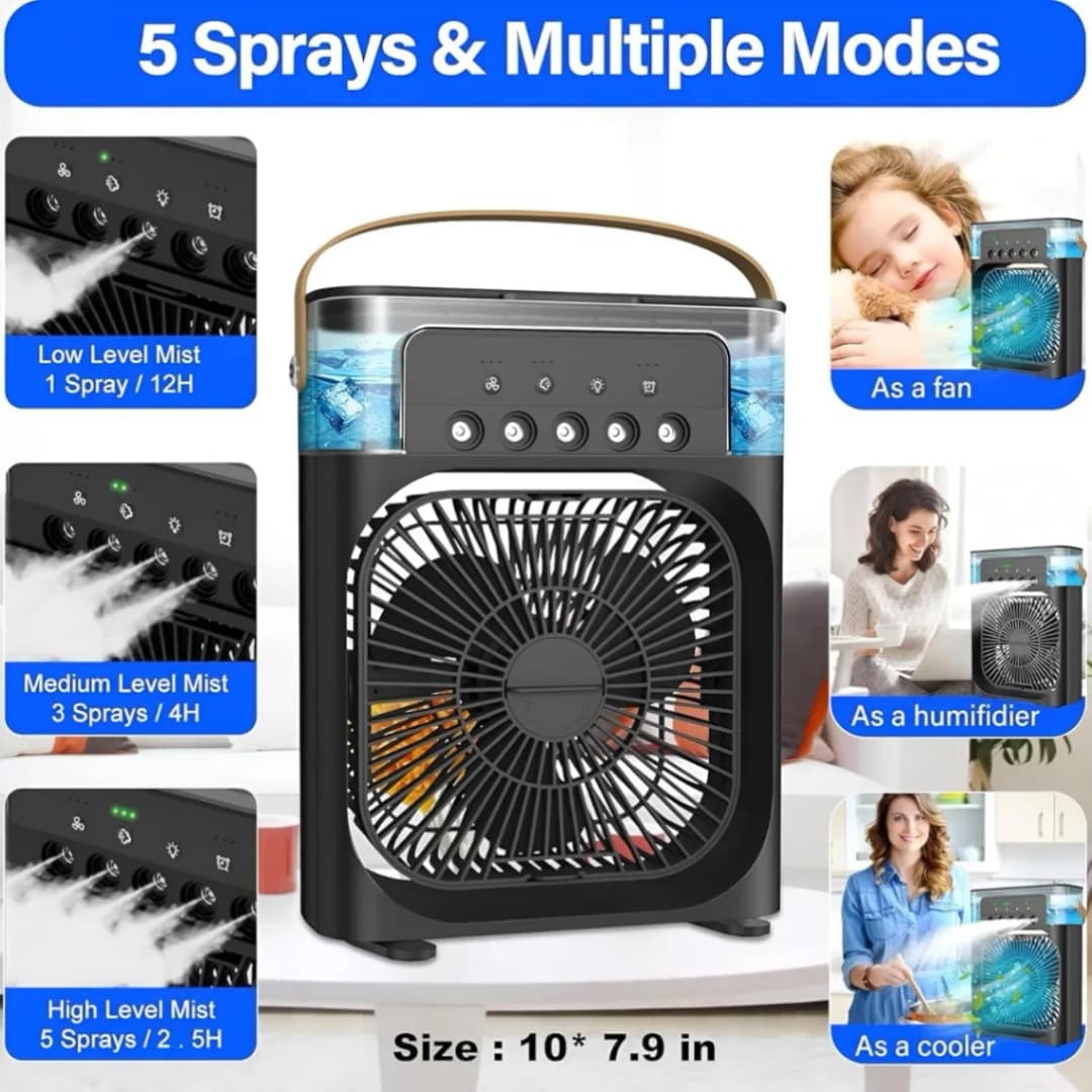 Portable Air Conditioner Fan, USB Portable Air Cooler Fan with LED Light - 3 Speed Misting Desktop Cooling Fan for Office or Home thumbnail 4