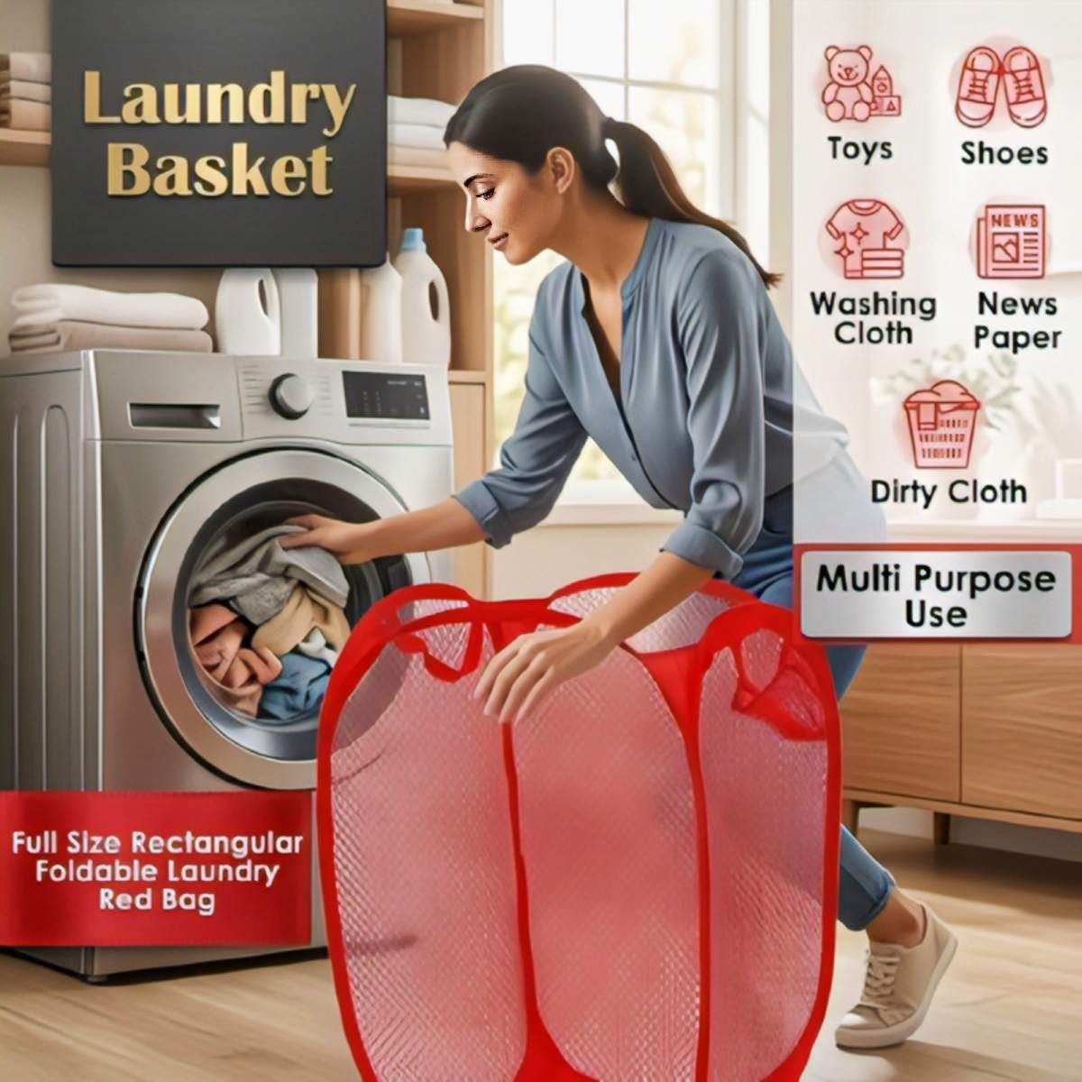 Foldable Laundry Basket, Pop Up Dirty Clothes Storage Bag Washing Laundry Basket Bag Bin, Washing Bag