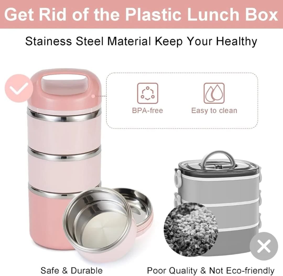 Tedemei 3-Layer Stainless Steel Lunch Box – Leak-Proof Thermal Food Container with Handle thumbnail 8