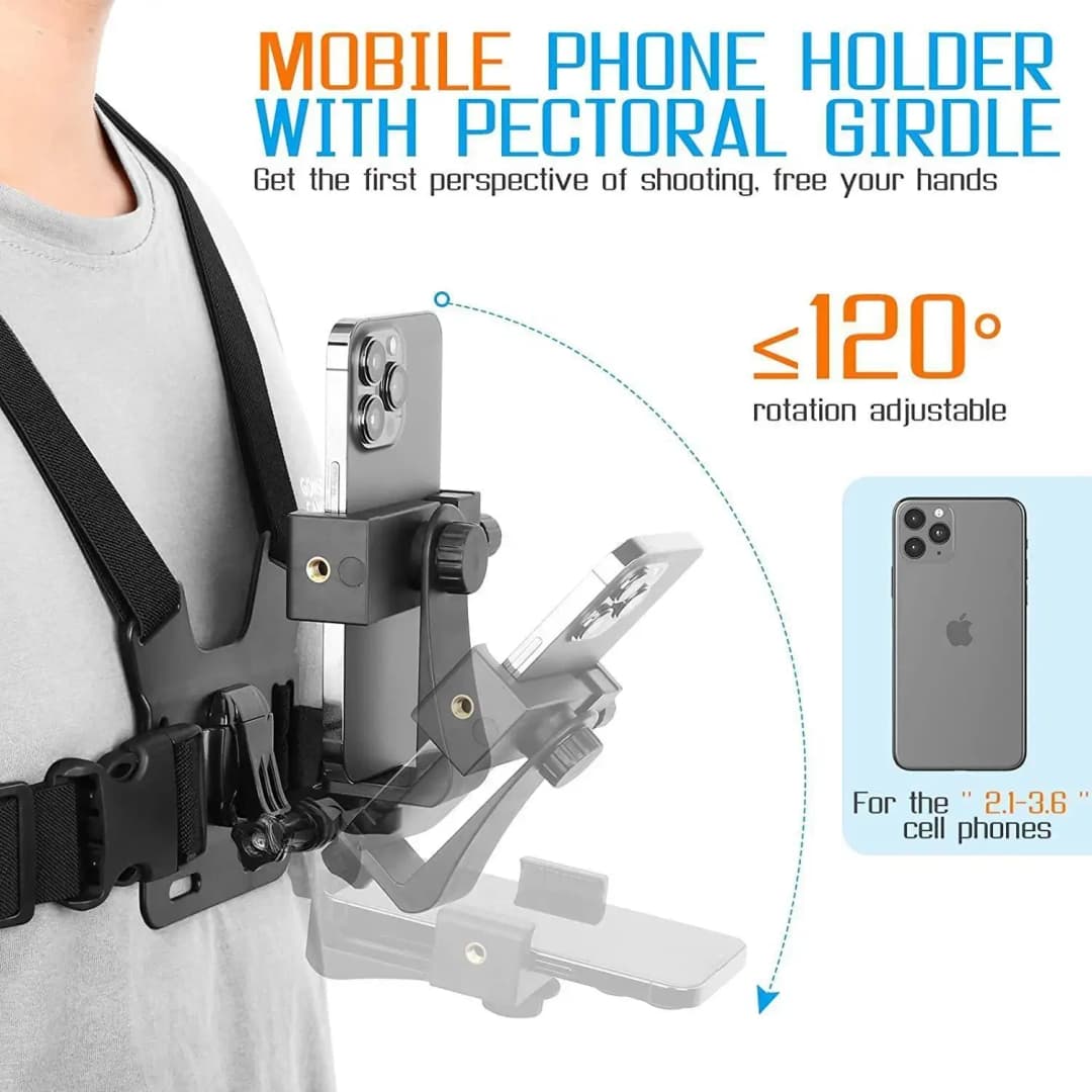 Chest Mount Mobile Phone Holder, Chest Mount Camera Holder, Adjustable Chest Harness Strap Mount Phone Holder thumbnail 2