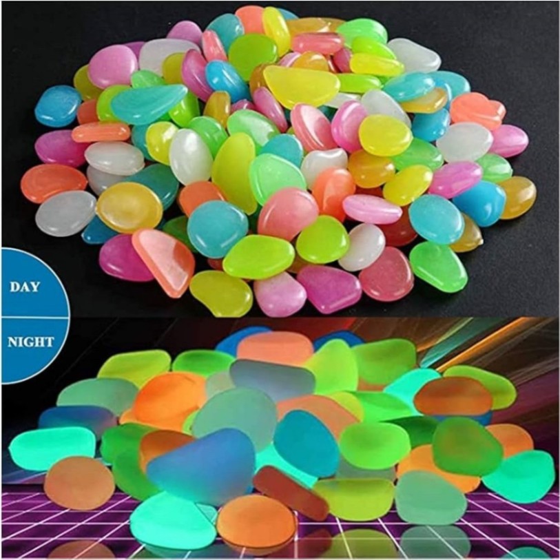 100pcs Luminous Glow Pebbles – Colorful Radium Stones for Garden & Aquarium Decor thumbnail 2