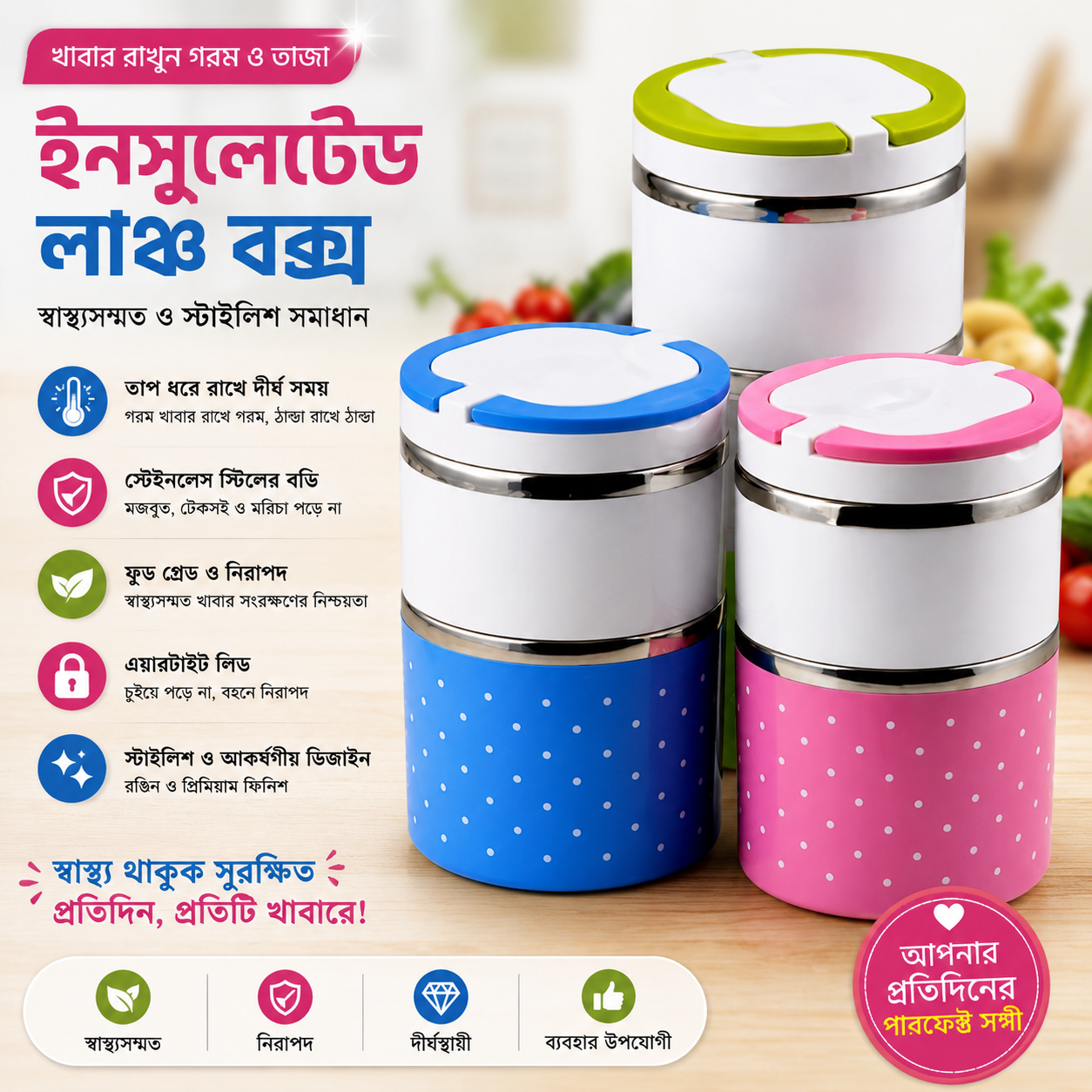 ayer Thermal Lunch Box – Stainless Steel Insulated Leakproof Food Container