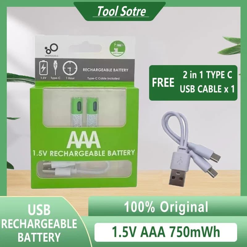 Rechargeable Li-ion AAA via USB Type C Battery 1.5V (2 Pcs Set) thumbnail 4