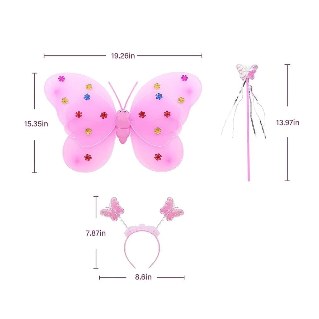 Butterfly Wings with Wand Headband for Party (3Pcs Fairy Costumes Set) thumbnail 5
