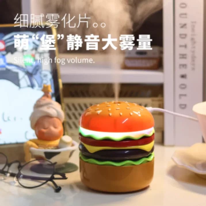 Burger Style Humidifier, Air Humidifier with Colorful Light Mini USB Purifier Aroma Oil Diffuser for Car Home Office Bedroom thumbnail 2