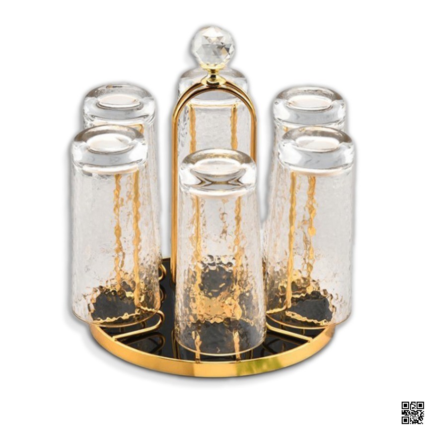 360 Degree Rotating Dining Table Glass Holder Rack – Golden Stainless Steel Stand thumbnail 6
