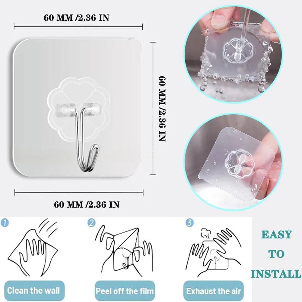 10pcs Transparent Hanger Hook, Waterproof Transparent Adhesive Hooks for Wall thumbnail 3