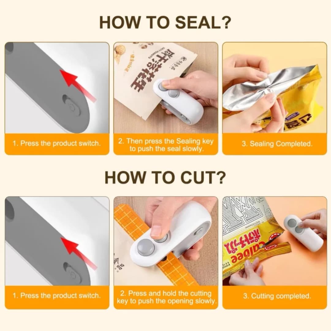Mini Bag Sealer, Rechargeable Heat Sealer, 2 in 1 Chip Bag Sealer & Cutter, Mini Bag Sealer Machine, Portable Handheld Food Sealer for Plastic Bags thumbnail 8