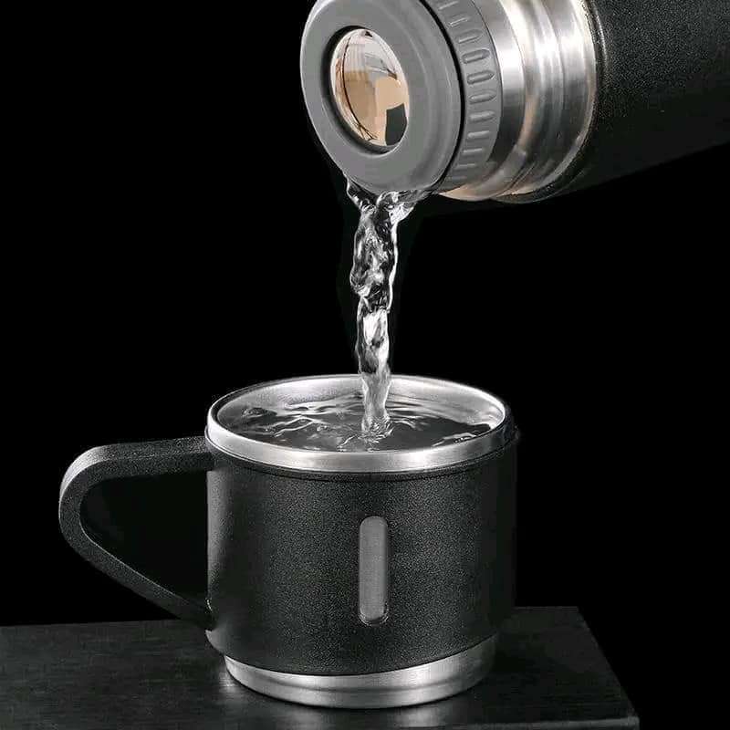 Vacuum Flask Set 500ml with 3 Cups | Stainless Steel Coffee Tea Travel Mug Gift Set thumbnail 5