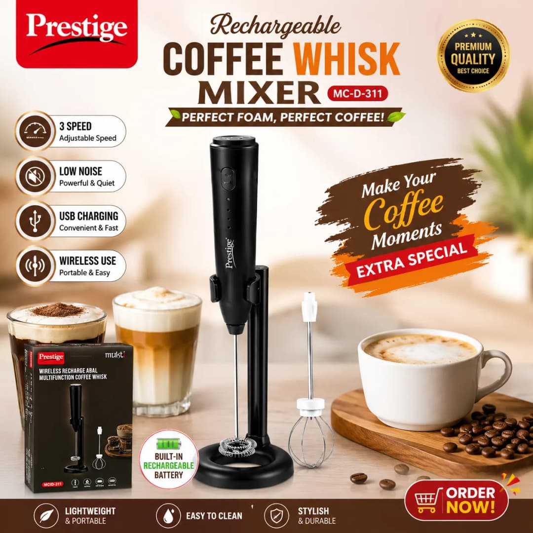 Prestige Rechargeable Coffee Whisk Mixer with Stand MC-D-311, Prestige Mukti Wireless