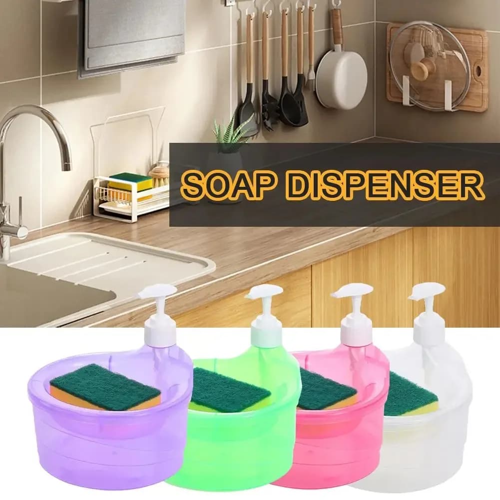 2 in 1 Soap Pump Dispenser for Dishwasher Liquid Soap Sponge Holder Free Sponge thumbnail 2