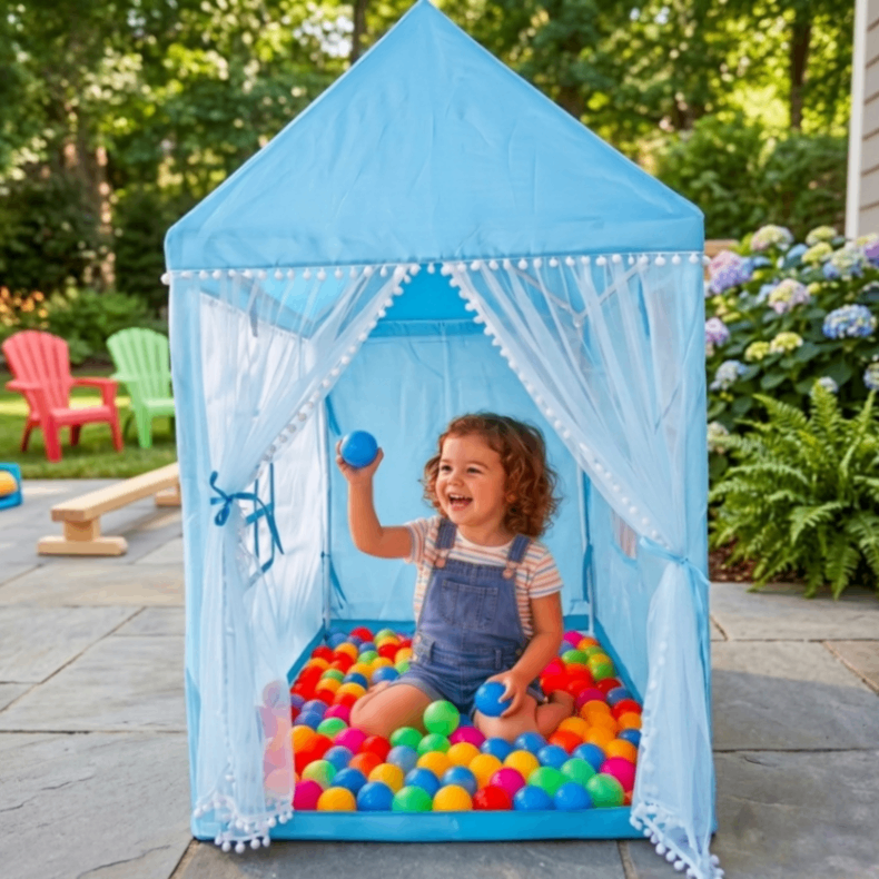 Baby Castle Tent House with 40 Balls (Sky Blue) – Portable Castle Tent House, Tent House for Kids Indoor and Outdoor Castle tent house Large Playhouse