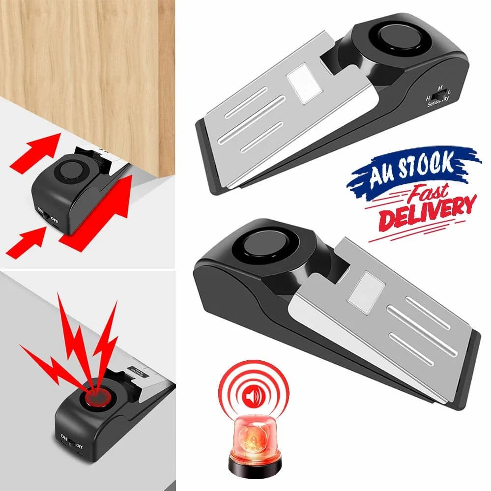 Wireless Door Stop Alarm Stainless Steel 3 Sensitivity Level Sensor Wedge-shaped Portable Home Office Travel Security Protection thumbnail 2