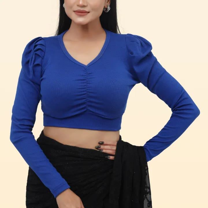 Crop Top Full Sleeve Blouse for Women Stylish Comfortable Saree Blouse Stretchable Fashion Top thumbnail 3